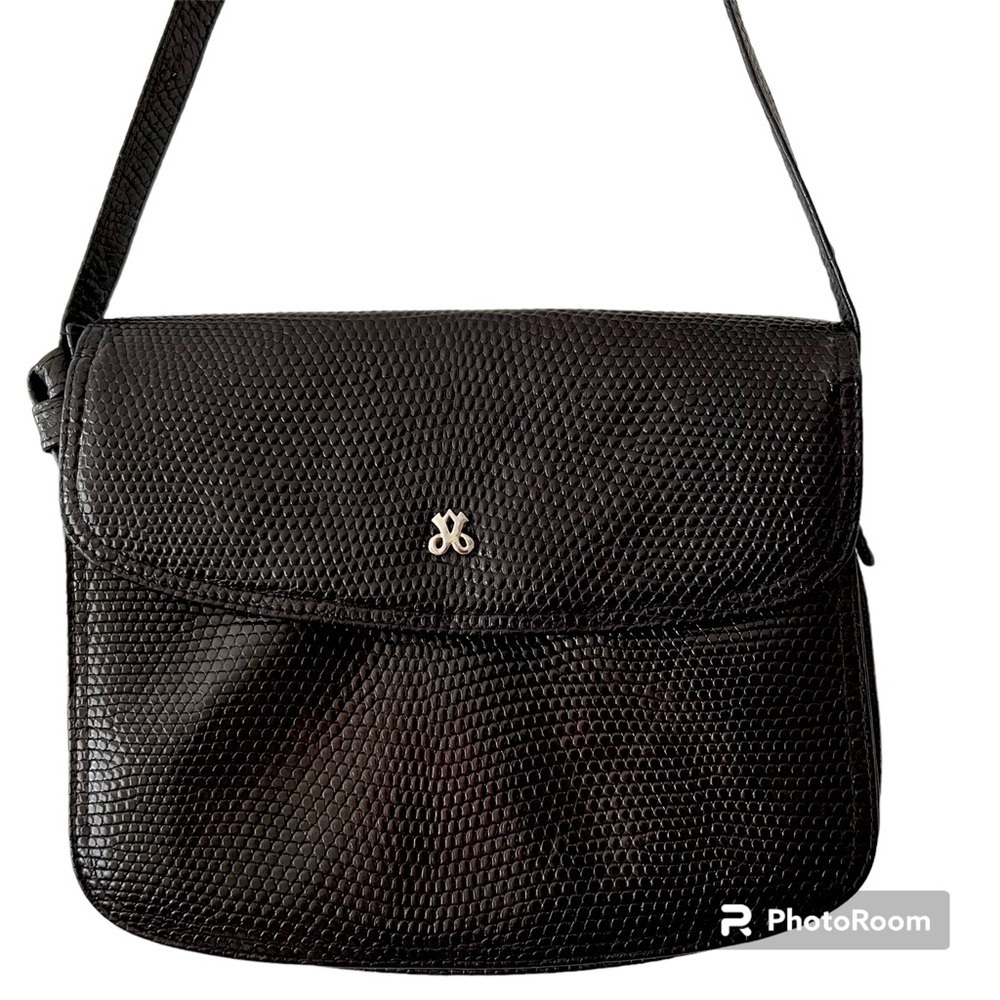 Vintage Embossed Black Leather Crossbody Bag